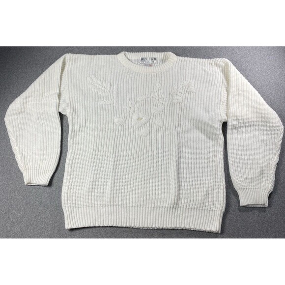 Vintage Western Connection Women’s Sweater Beading Floral Sz L White - Picture 1 of 5